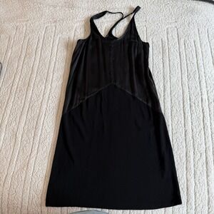 Fine Collection Dress Women's Small Black Ribbed Short Silk Sleeveless